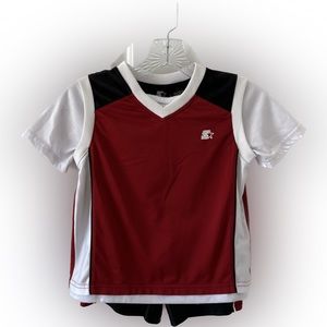 Boy’s Starter Short Sleeve Shirt and Short Set. Size S. Color Black and Crimson.